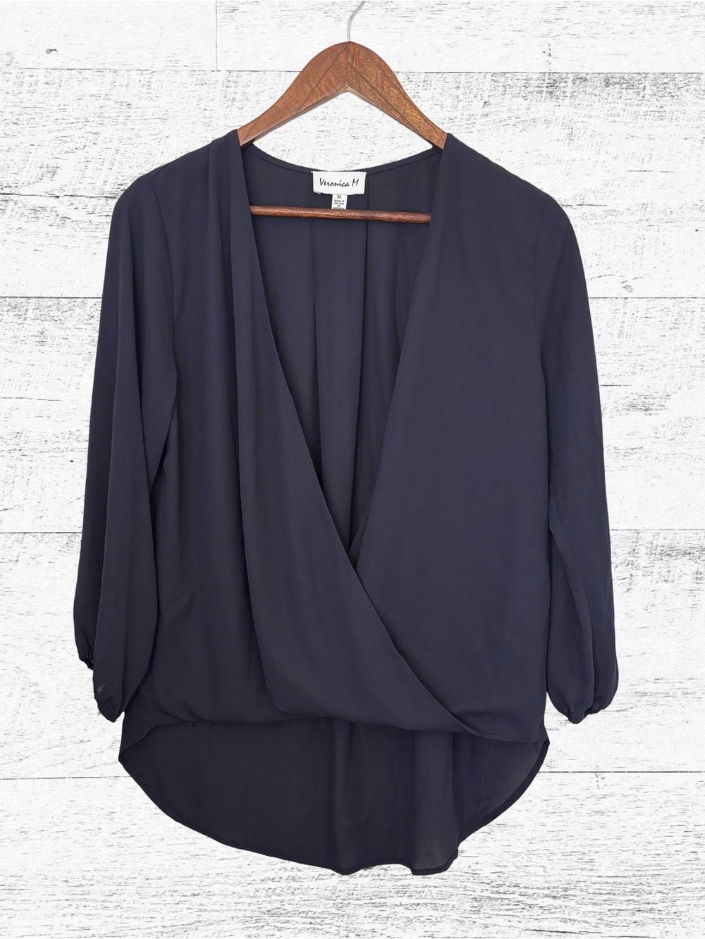 Veronica M Navy Wrap-Front Blouse